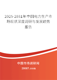 2025-2031年中国电力生产市场现状深度调研与发展趋势报告 2025-2031年中国电力生产市场现状深度调研与发展趋势报告