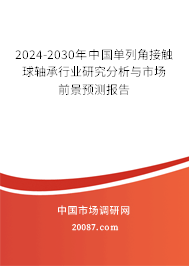 2024-2030年中国单列角接触球轴承行业研究分析与市场前景预测报告