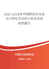 2025-2031年中国垃圾焚烧发电市场现状调研分析及发展趋势报告 2025-2031年中国垃圾焚烧发电市场现状调研分析及发展趋势报告